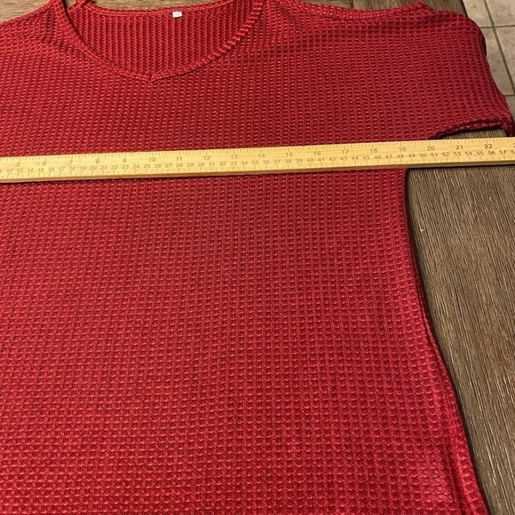 Women's Off Shoulder Strappy Casual Tops Loose Long Sleeve V Neck Waffle Medium. - Picture 5 of 8